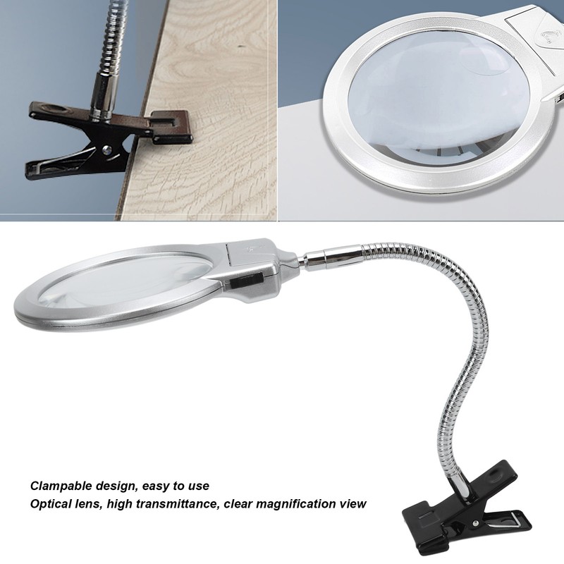 LED Illuminating Magnifier with Clamp Optical Lens Adjustment Hose Magnifying