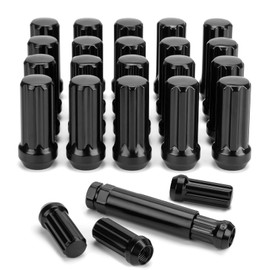 M14x1.5 Spline Lug Nuts for Chevy Silverado GMC Sierra 1500 Ford F150, 24pcs 14x1.5 Black Lug Nuts for Jeep Grand Cherokee Ram 1500 Aftermarket Wheels, Lug Nut Set with Socket Key for Tahoe Express