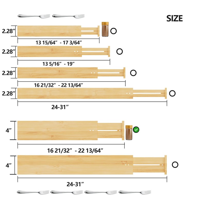 BAMEOS 4" High Drawer Dividers Bamboo Separators Organization Expandable Organizers