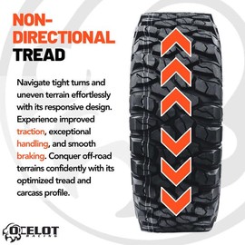 Ocelot XC729 28x10x14 UTV Tires All Terrain, Durable 8-Ply Radial Construction and Non-Directional Tread, Aggressive Thick Lugs for Diverse Terrain and Conditions - AT 28x10x14 ATV Tires