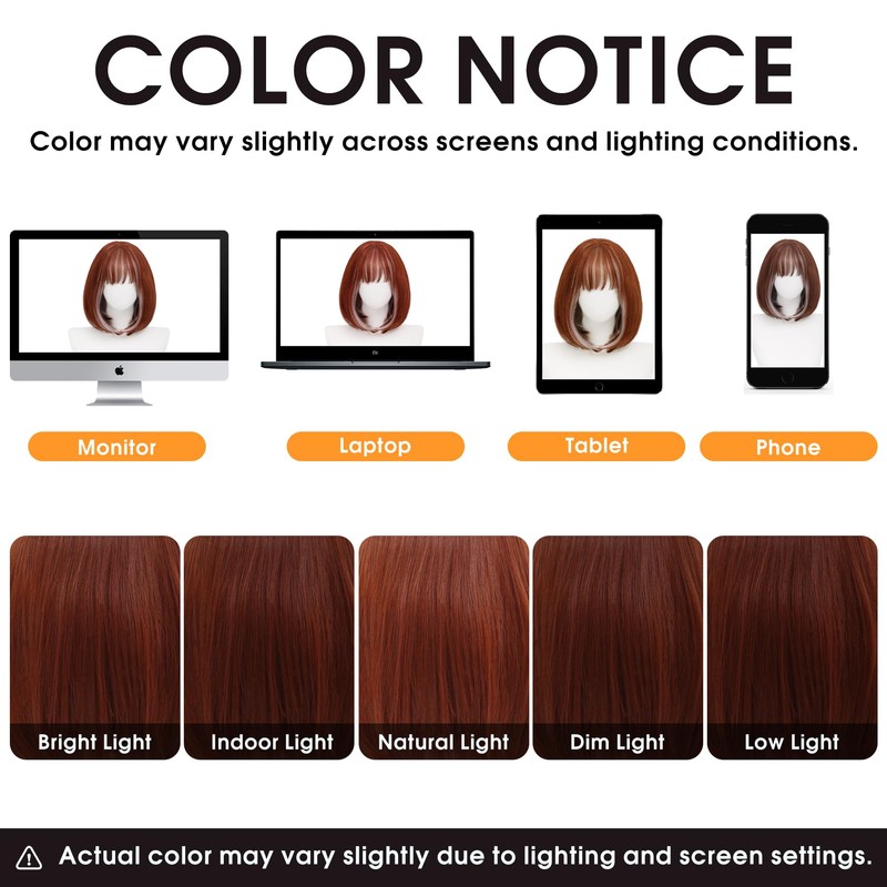 Copper White Bob Wig with Bangs, Short Straight Synthetic Wig