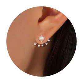 Cimenexe Bohemian Pearl Ear Jacket Earrings Gold Rhinestone Earrings Paved Cz Studs Earrings Vintage Crystal Front Back Earrings Jewelry for Women and Girls Gifts