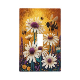 Beautiful Floral Bee Daisies Flower Decorative Light Switch Cover 1 Gang Single Toggle Device Electrical Faceplate Switchplates Decorator Outlet Wall Plate for Bedroom living Room Decor