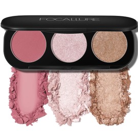 FOCALLURE Blush and Highlighter Palette,3 in 1 Makeup Powder, Cruelty-Free Matte, Shimmer Illuminator for a Glowing Look,#03