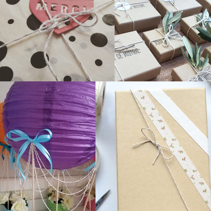 G2PLUS Christmas String for Gift Wrapping, White Cotton Twine with