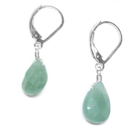 Green Aventurine Briolette Sterling Silver Lever Back Earrings