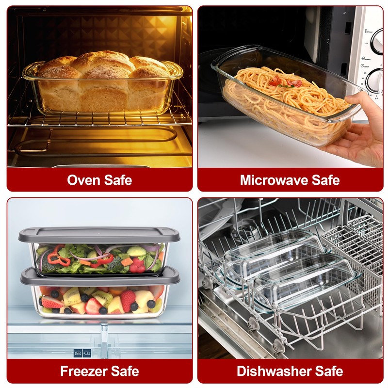 LOVYANXUE 2 Pack Glass Loaf Pan with Lid, 1.9QT/ 62