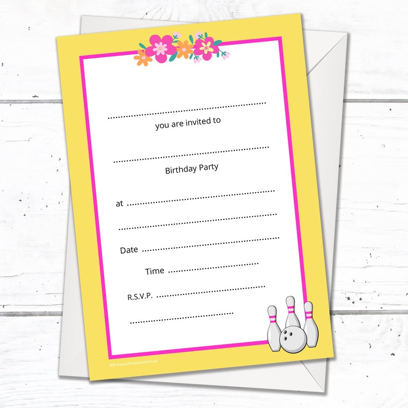 Olivia Samuel 20 x Girls Bowling Birthday Party Invites -