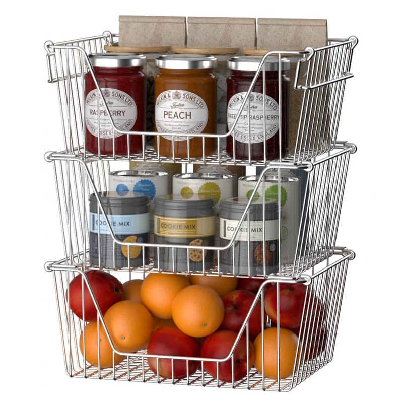 Slideep Large Stackable Storage Baskets Cabinet Organizer Sturdy Metal Wire