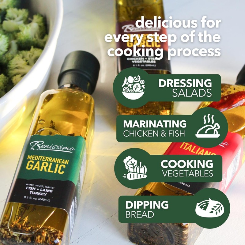 Benissimo Mediterranean Garlic Infused Oil, All Natural Gourmet Cooking Oil