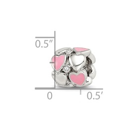 JewelryWeb 10mm 925 Sterling Silver Polished Reflections Pink Enamel Crystal Love Hearts Bead-Bead Charm Pendant Necklace for Women