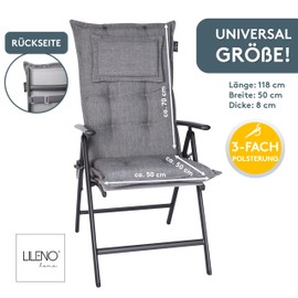 LILENO HOME Garden Chair Cushions in Grey Y [Set of 1 - High-Back] - Comfortable Loungers as Seat Cushions for Garden Furniture - Chair Cushion for Garden Chairs and Folding Chairs MAR