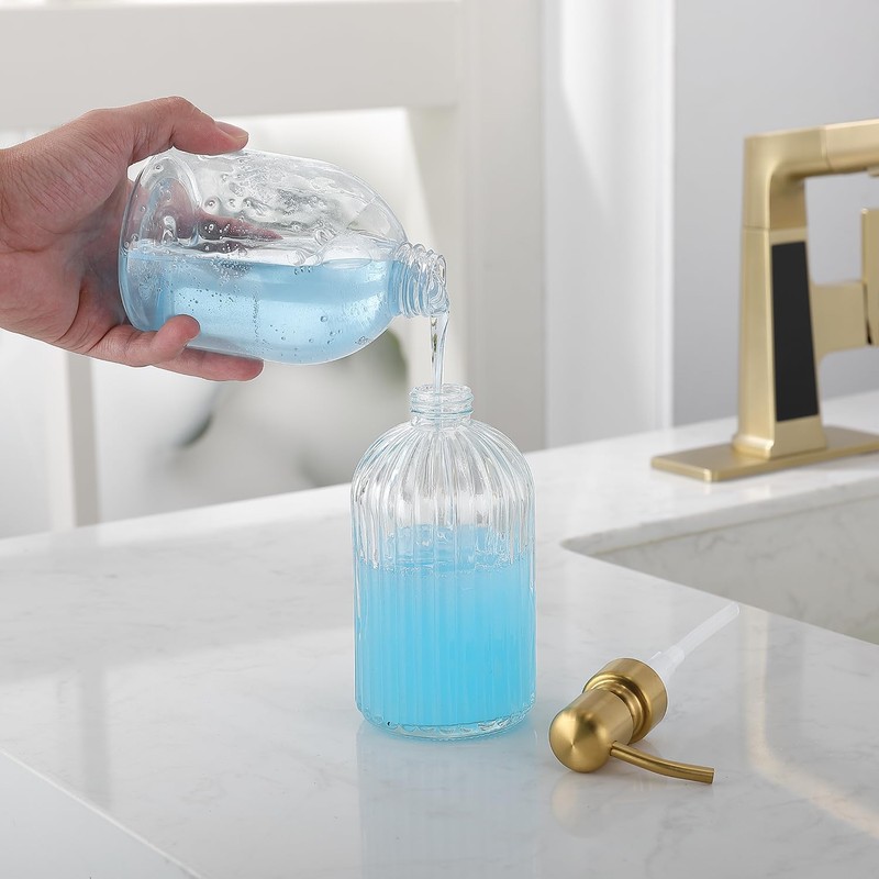 Mekoly Gold Glass Soap Dispenser with Rust Proof Metal Pump,