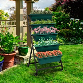 KAHOO Vertical Garden Raised Bed 5Tier Freestanding Elevated Garden Planter Box Plants Flowers Herbs Vegetables Fruits Indoor Outdoor Yard Balcony Office Home Kitchen, Green