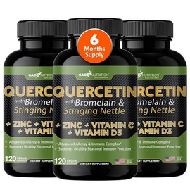 Gade Nutrition Quercetin (with Vitamin C Zinc and Stinging Nettle) - Nettle Quercetin 500mg Quercetin (Bromelain + Vitamin D3-360 Veggie Caps 6 Month Supply, 360 Count (Pack of 3) / 게이드 뉴트리션 케르세틴(비타민 C 아연 및 따끔거림 쐐기풀 포함) - 쐐기 케르세틴 500mg 케르세틴(브로멜레인 + 비타민 D3-360 채소 캡 6개월 공급, 360 Count (Pack of 3)
