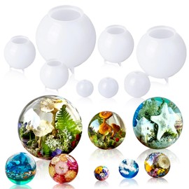 SHOSKY 8 PCS Sphere Silicone Resin Mold, Upgraded One-Piece 3D Seamless Globe Epoxy Resin Molds, Large Ball Shape Resin Mold for Flowers Preservation, Jewelry, Soap, Candle, Home Decor