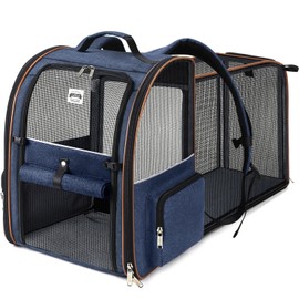 Lekebobor Extra Large Cat Backpack Carrier Expandable Pet Carrier Backpack for Small Dogs Medium Cats Fit Up to 18 Lbs, Dog Backpack Carrier, Foldable Puppy Backpack Carrier for Travel, Hiking,Blue