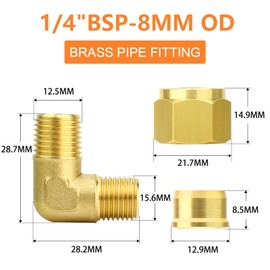 GASHER 2PCS Brass 90 Degree Elbow Compression Tube Pipe Fitting Connector, 10mm Tube OD x 1/4" BSP Male Connector