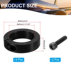 PATIKIL 40mm Single Split Shaft Collar 60mm OD 15mm Thickness 2 Pack 45# Carbon Steel Lock Collar Clamp Style Set with Screw for Machine Tool Industry Black