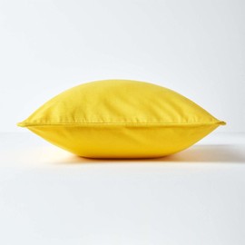HOMESCAPES - 100% Cotton Plain Yellow Cushion Cover - 30 x 30 cm Square - 12 x 12 Inches - Bright Sunshine Yellow - Sofa Cushion Pillow Cover - Washable