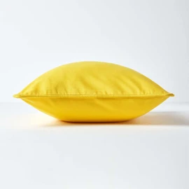 HOMESCAPES - 100% Cotton Plain Yellow Cushion Cover - 30 x 30 cm Square - 12 x 12 Inches - Bright Sunshine Yellow - Sofa Cushion Pillow Cover - Washable