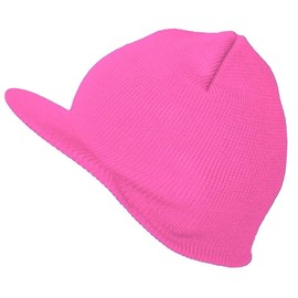 TOP HEADWEAR Winter Beanie Hat with Visor Brim Warm Knit Cuffless Beanie Cap, Hot Pink
