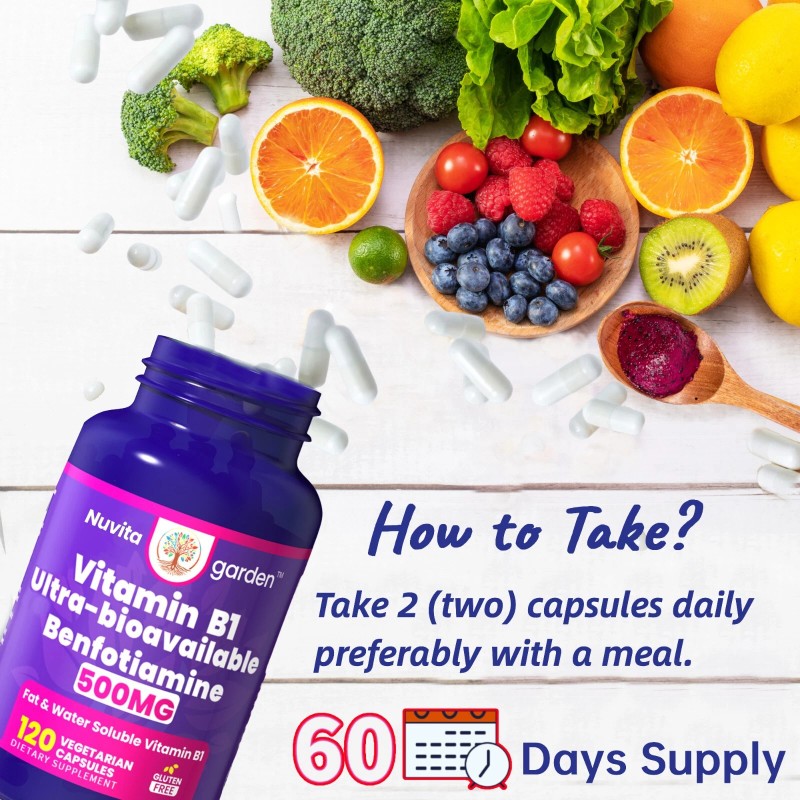 NuvitaGarden Vitamin B1 Extra Strength 500 MG High Potency Non-GMO,