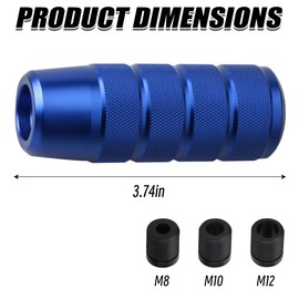 TSUGAMI 95mm/3.74" Car Shifter Knob, Aluminum Weighted Automotive Gear Shift Manual knobs Lever with 3 Threaded Adapters M8 M10 M12 x 1.25, Universal for Manual Transmission Vehicle (Blue)