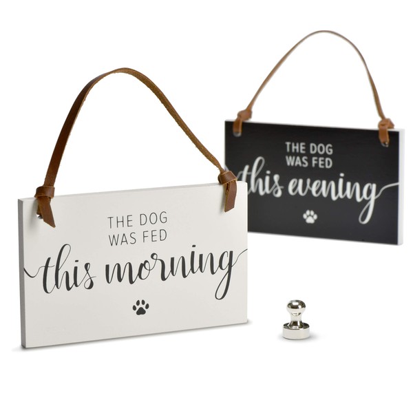 PYROH Sign Dog Fed or Feed Reminder Cute Hanging Sign - Dog Fed Magnet, Solid Wood and Leather Strap, Fed Not Fed Sign