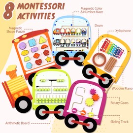 Joyreal Joyreal Wooden Busy Board Train Activity Wall Panels - Montessori Sensory Wall Toys for Toddlers - Learning Activity Center for Playroom & Daycare Decor - Educational Toy Gift for Boys and Girls 18 M+