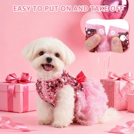SCENEREAL Pink Dog Dress Princess Costume, Sparkly Tutu Dresses Bowknot Vest Funny Pet Halloween Costumes, Puppy Queen Outfit Christmas Birthday Clothes for Small Medium Girl Dogs Large Big Cats M