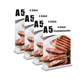 IheDovb Pack of 4 A5 Table Stands, Acrylic T Shape Stand, A5 Table Stand, A5 Photos Display Stand for Wedding, Restaurants, Cafes