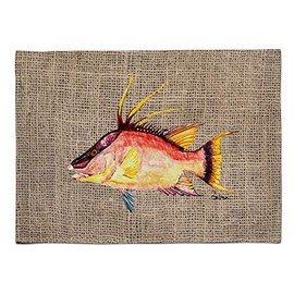Caroline's Treasures 8753PLMT Hog Snapper on Faux Burlap Fabric Placemat Washable Placemat Dinner Table Decor No Ironing Linen Look