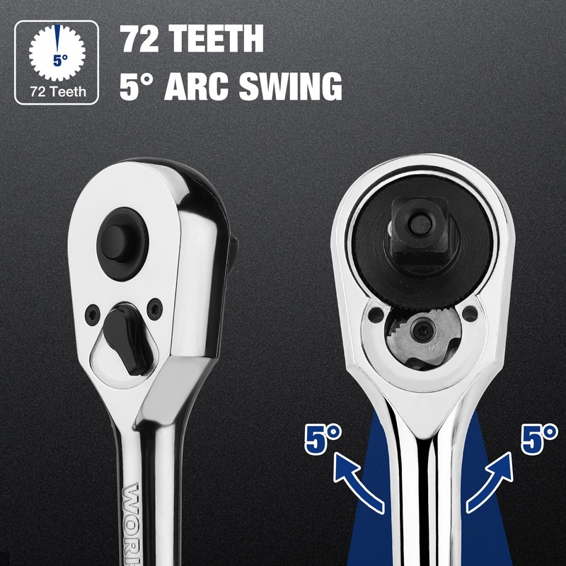 WORKPRO 3/8-Inch Drive Ratchet, Quick-Release Reversible Ratchet Wrench, 72-Tooth 3/8