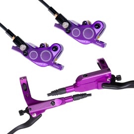 Gaderth MTB Hydraulic Disc Brakes Set, Left Front 800mm Right Rear 1450mm Hydraulic Brake Set, Aluminum Alloy Hydraulic Disc Bike Brake Kit, 4-Piston Bicycle Brakes Oil Pressure Disc Brake Set Purple