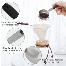 Cionyce 1/4 cup measuring cup，2 Pcs 60 ML Stainless Steel Coffee Measuring Scoops, Metal Coffee Scoop Measuring Cup with Black Silicone Handle