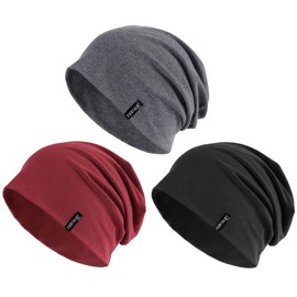 FURTALK Slouchy Beanie for Men Women Breathable Cotton Summer Beanie Unisex Running Sleeping Skull Caps Chemo Headwear, Black+Drak Grey+Burgundy