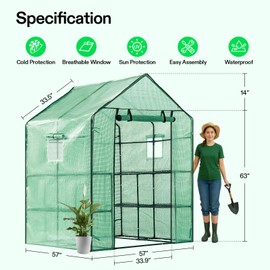 VIVOSUN 57x57x77 Inch Mini Walk in Green House with Window and Anchor, Plant Garden Hot House 2 Tiers 8 Shelves, 4.7 x 4.7 x 6.4 FT