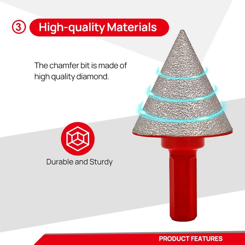 DT-DIATOOL Diamond Beveling Chamfer Bit 1-7/8 Inch with Hex Shank