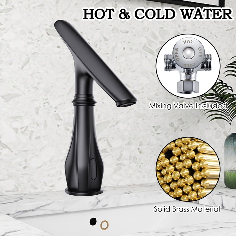 Touchless Bathroom Faucet, Matte Black Smart Motion Sensor Bathroom Sink