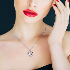 YL Tree of Life Necklace 925 Sterling Silver cut January Birthstone Garnet Family Tree Girl Pendant Necklace for Women,45+3CM