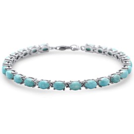CloseoutWarehouse Natural Larimar Oval Shape Fire Tennis Bracelet Sterling Silver 7"