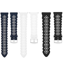 Compatible with Spade & Co Health Smartwatch 4 bands, Silicone Lace Hollow-Out Watch Replacement Strap Compatible with Spade & Co Health Smartwatch 4 1.85 Inches (3 Pack-Black+White+Blue, 22mm size band)