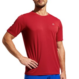 Haimont Mens Crewneck T-Shirts UV Sun Protection Short Sleeve Lightweight Workout Polyester Wicking Breathable Tees, Red, 2XL