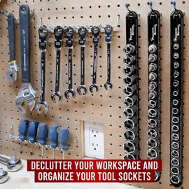 Precision Defined Aluminum Tool Socket Holder 3-Piece Set | Black, 1/4-Inch x 16 Clips, 3/8-Inch x 16 Clips, 1/2-Inch x 14 Clips | 360 Rotation