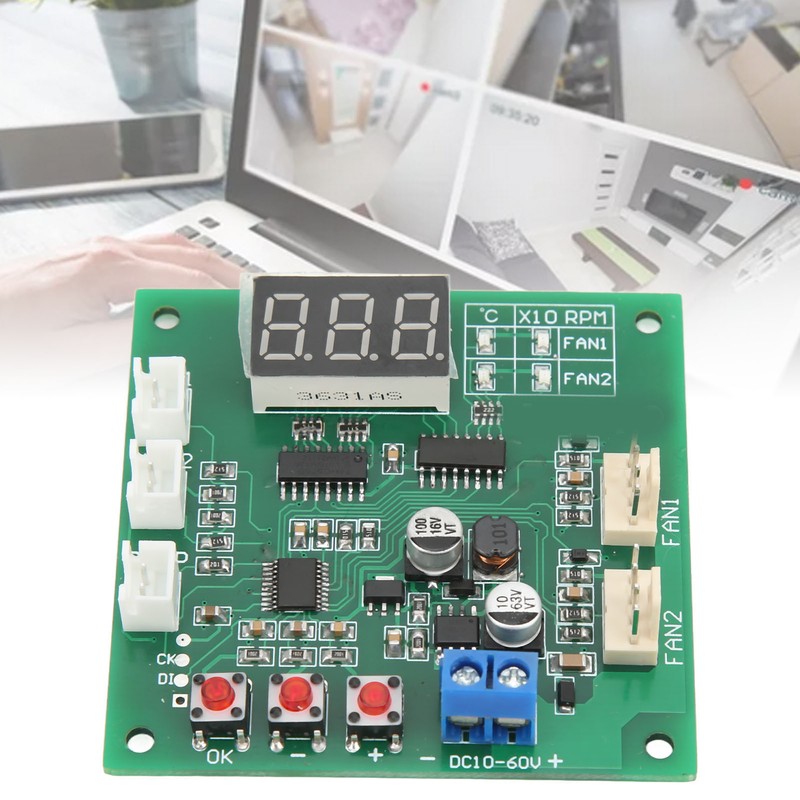 DC10‑60V 2 Channel 4 Wire Fan PWM Temperature Speed Controller