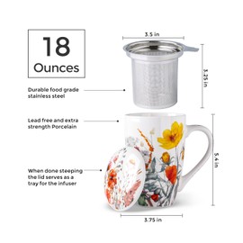 AmorArc Porcelain Tea Mug with Infuser and Lid, 18 Oz Tea Cup with Handle for Loose Leaf Tea, Gift for Tea Lovers of Men and Women