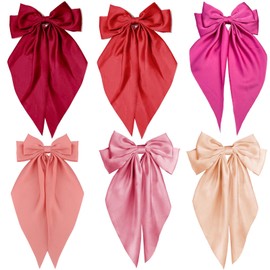 Hair Bows Silky Satin Bows Oversized Long Tail Hair Bow Clips Barrettes Big Bowknot Hair Accessories Trendy Stuff for Women Girl (Red+Pink Series)