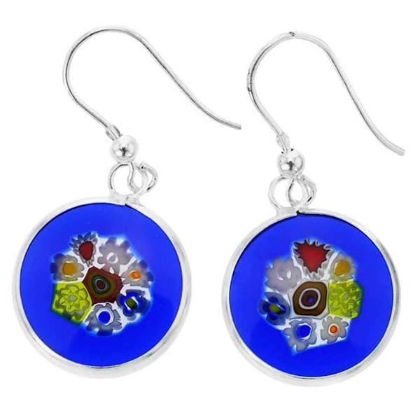 GlassOfVenice Murano Glass Millefiori Round Dangle Earrings - Silver