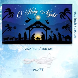 Christmas Nativity Backdrop Banner Merry Christmas Jesus Birth Nativity Backdrop Banner O Holy Night Blue Christmas Background Religious Xmas Photo Booth Background for Happy New Year Eve Xmas Party